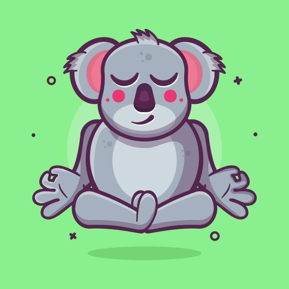 calma coala animal personaje mascota con yoga meditación actitud aislado dibujos animados en plano estilo diseño vector