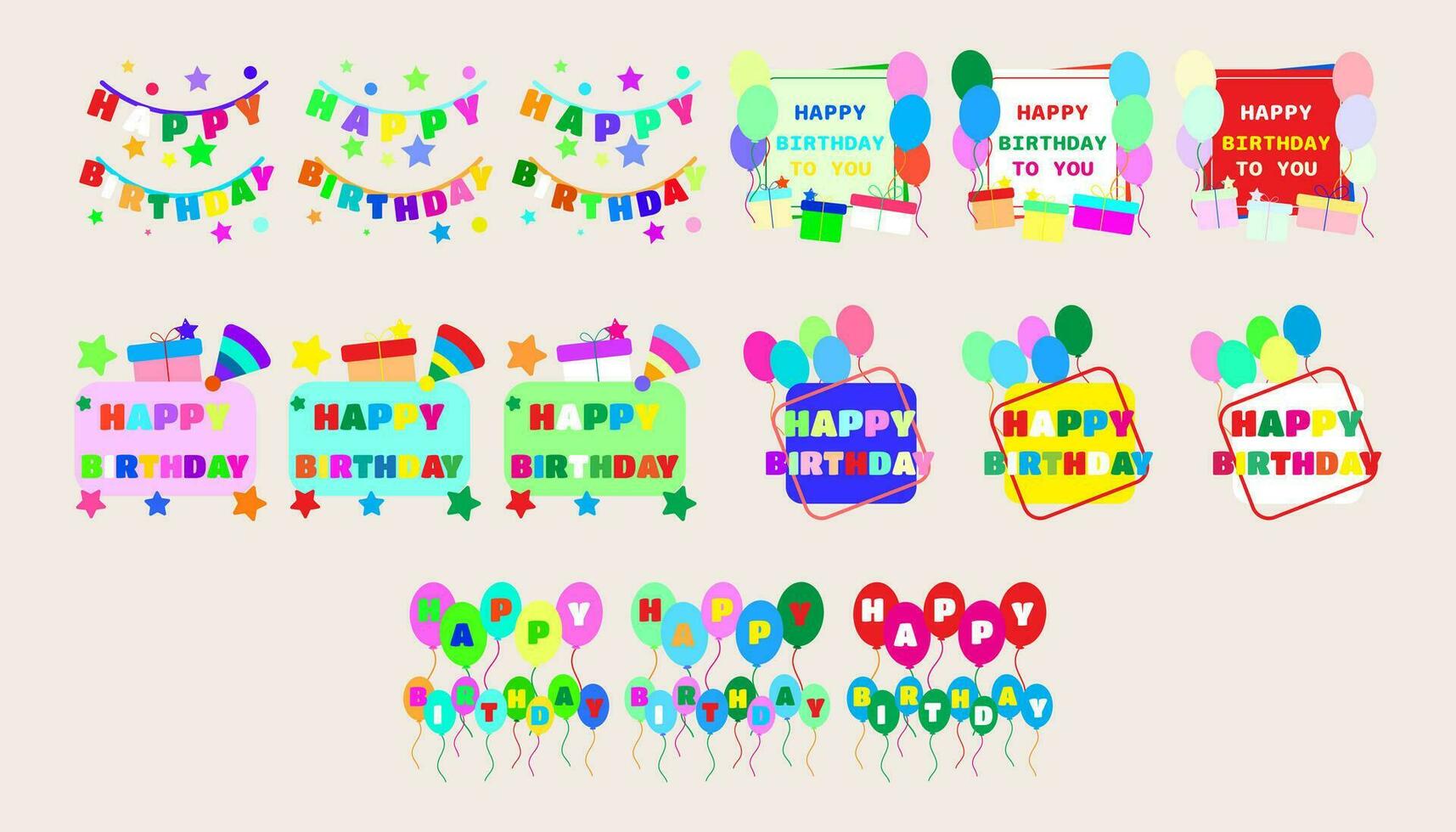 Collection Happy birthday words and colorful balloons.set of Happy birthday elements. vector