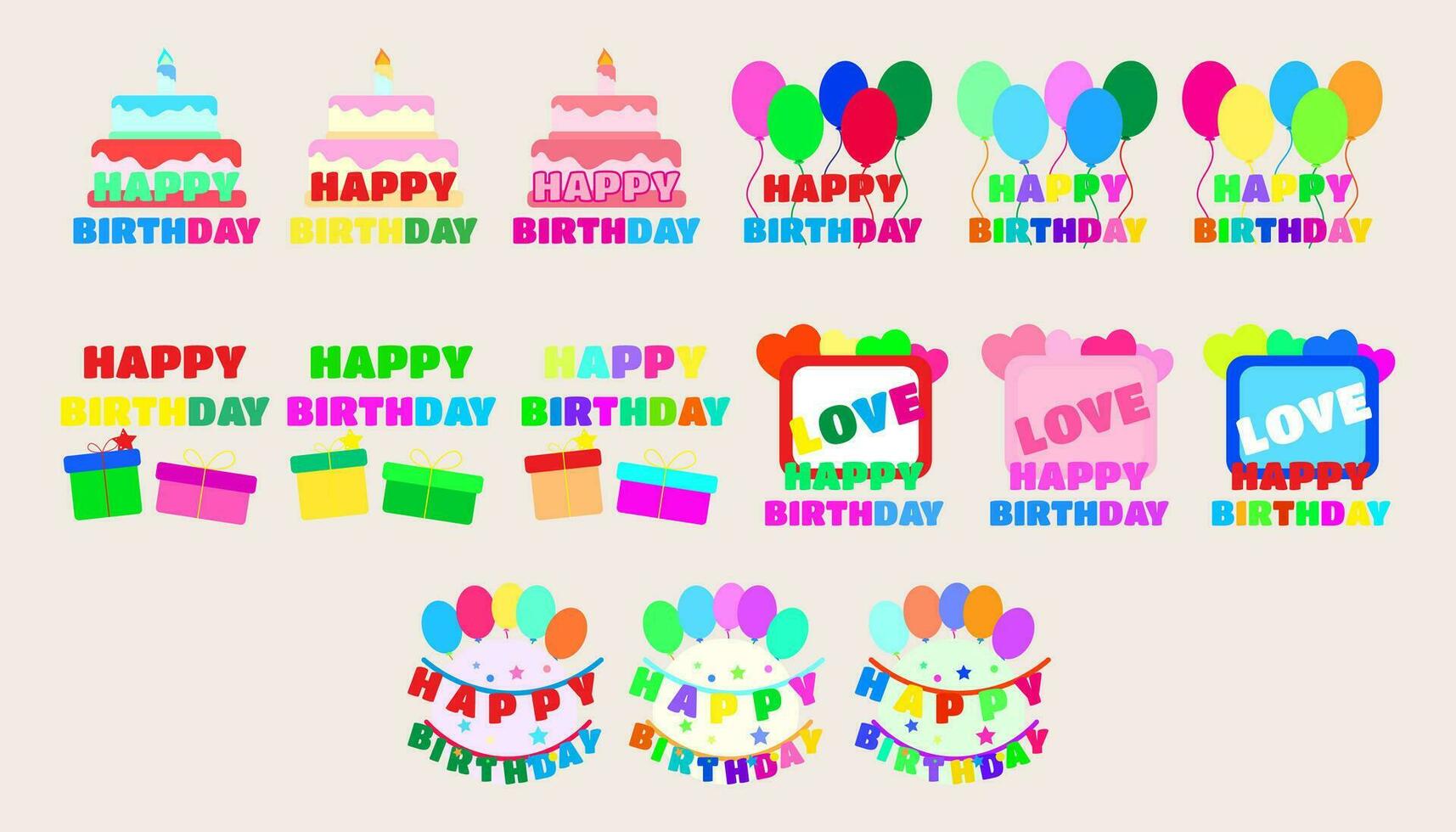 Collection Happy birthday words and colorful balloons.set of Happy birthday elements. vector