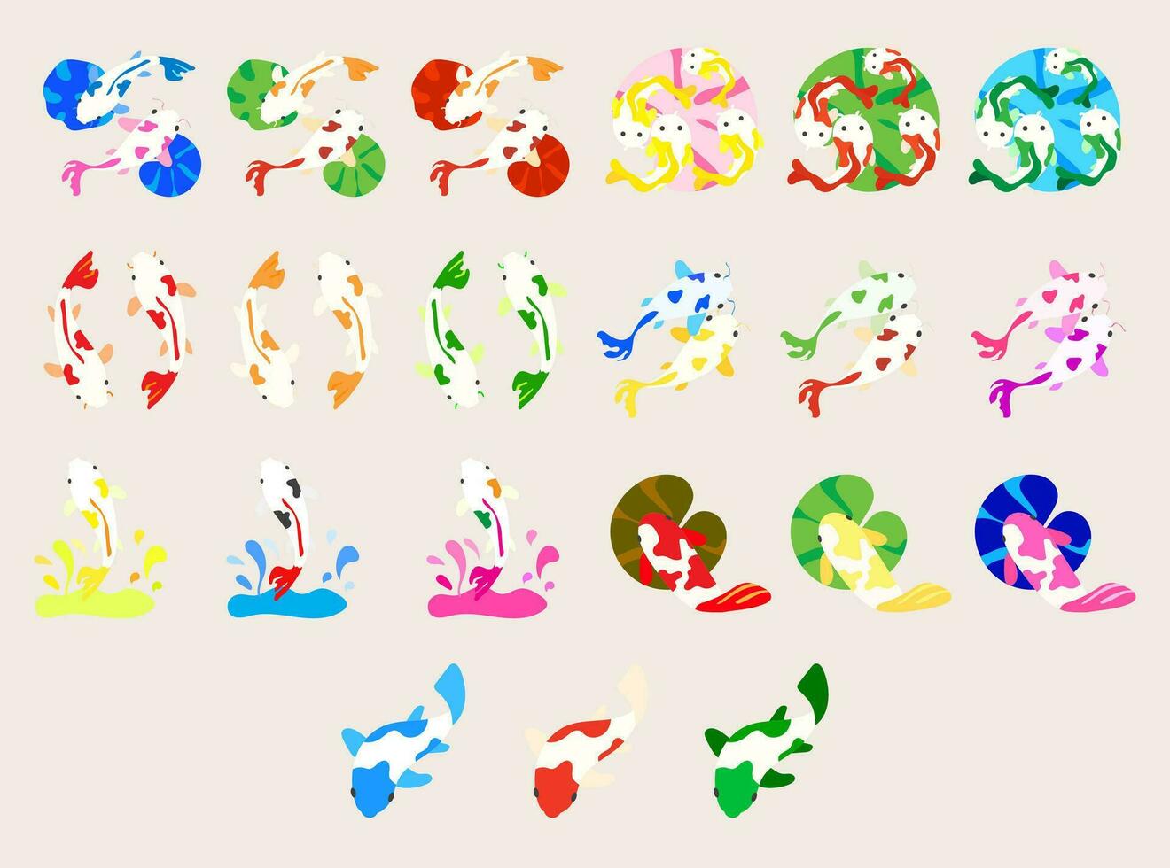 colección icono, vistoso japonés koi pez, mínimo estilo.conjunto de koi pez. vector