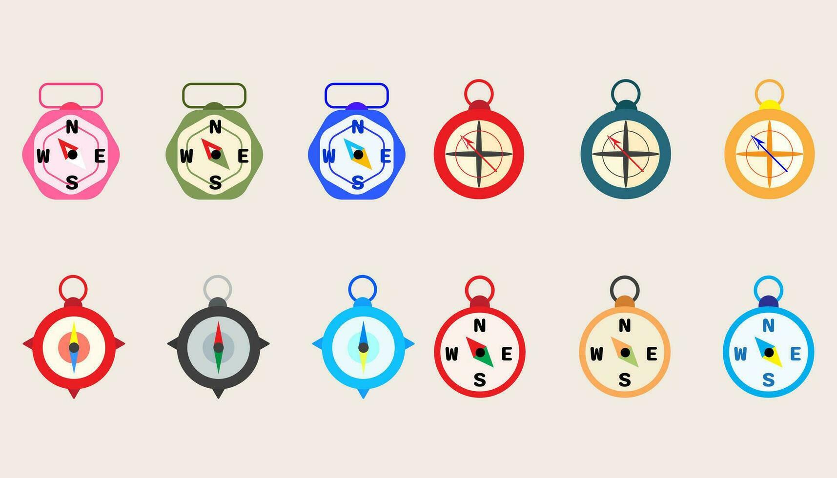 Collection compass tool,Navigation device.Compass object for navigation and orientation.Set of Compass. vector