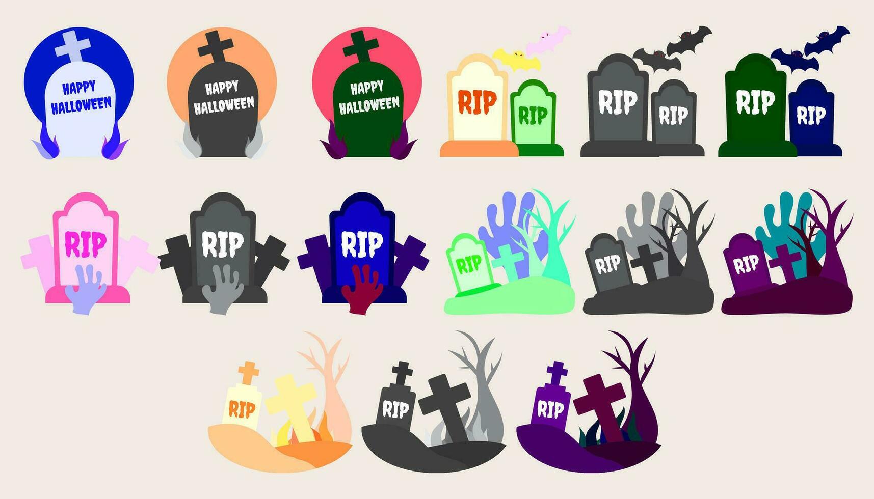Collection Grave for Halloween. RIP. Ancient grave.set of Halloween elements. vector