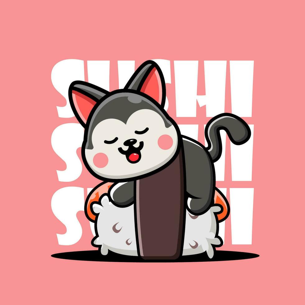 Cute Husky Sleeping on Sushi vector