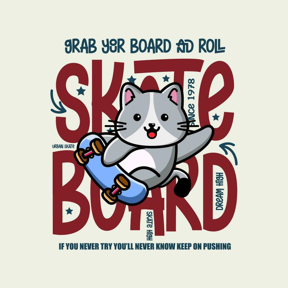 linda gato skater dibujos animados personaje camiseta diseño vector