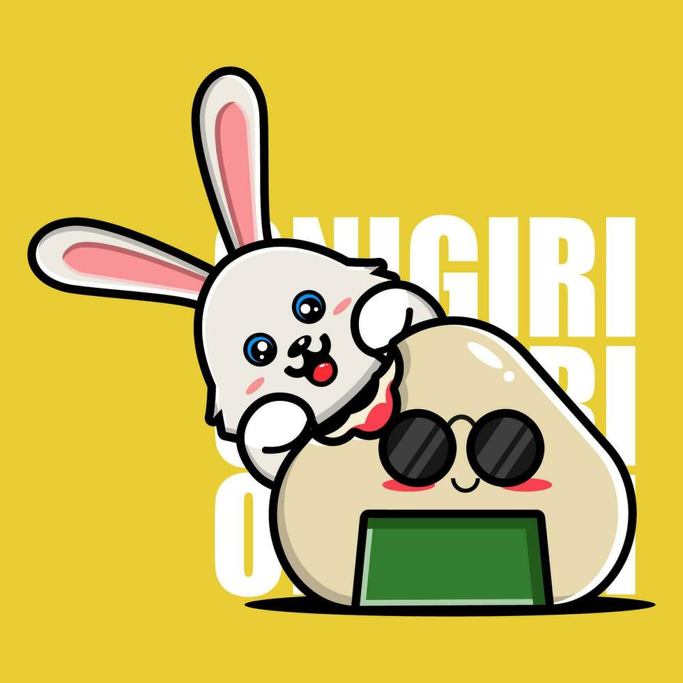 linda Conejo onigiri kawaii personaje vector