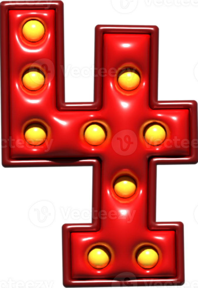 Shiny Red 3D Number 4 png