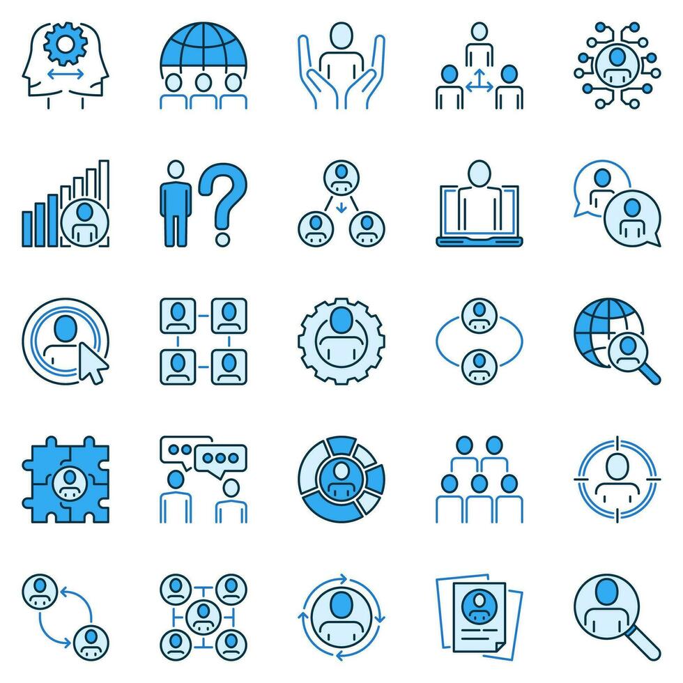 Sociology blue icons set. Social Behavior and Interaction Science concept vector signs