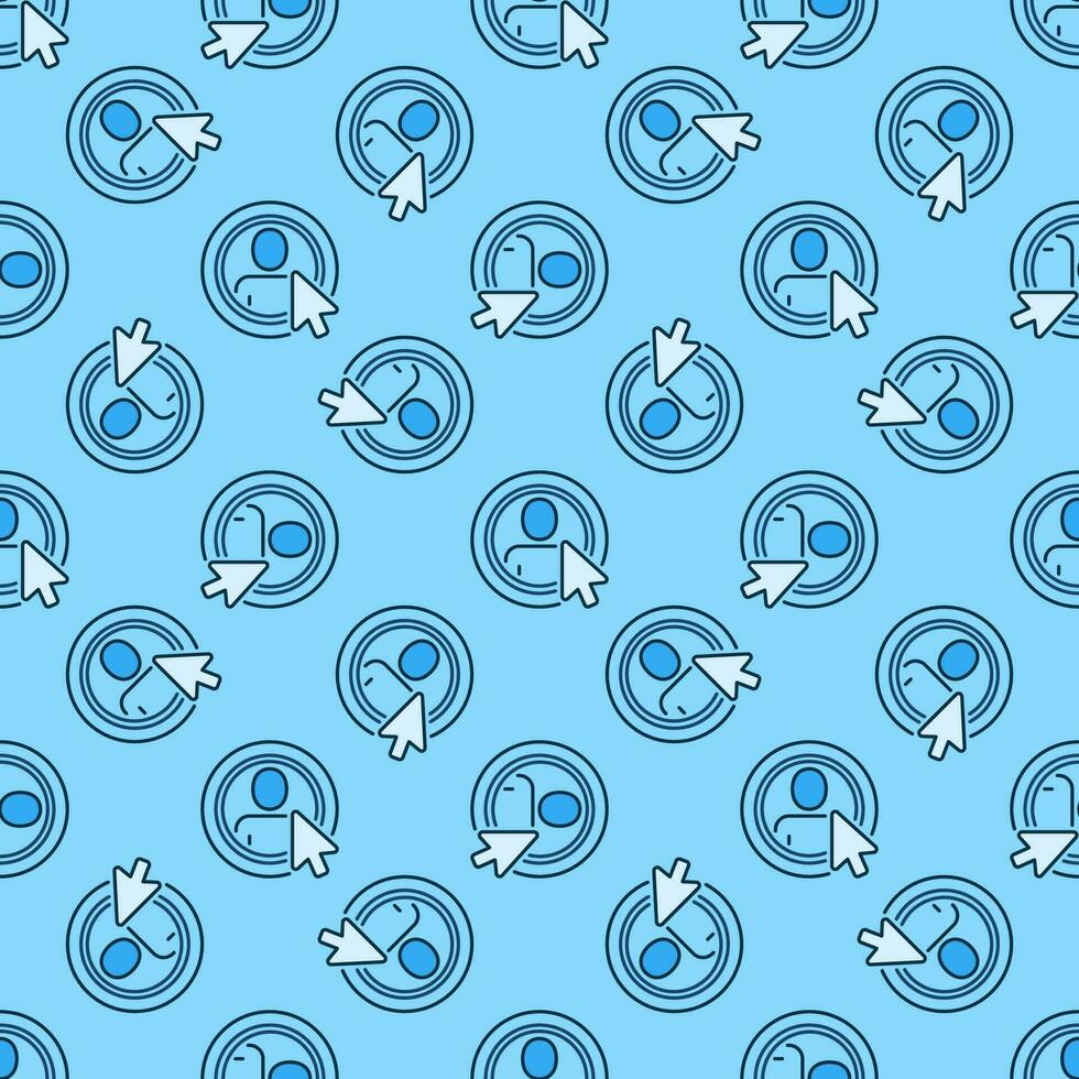 Mouse Cursor on Circle with Man vector Click blue seamless pattern