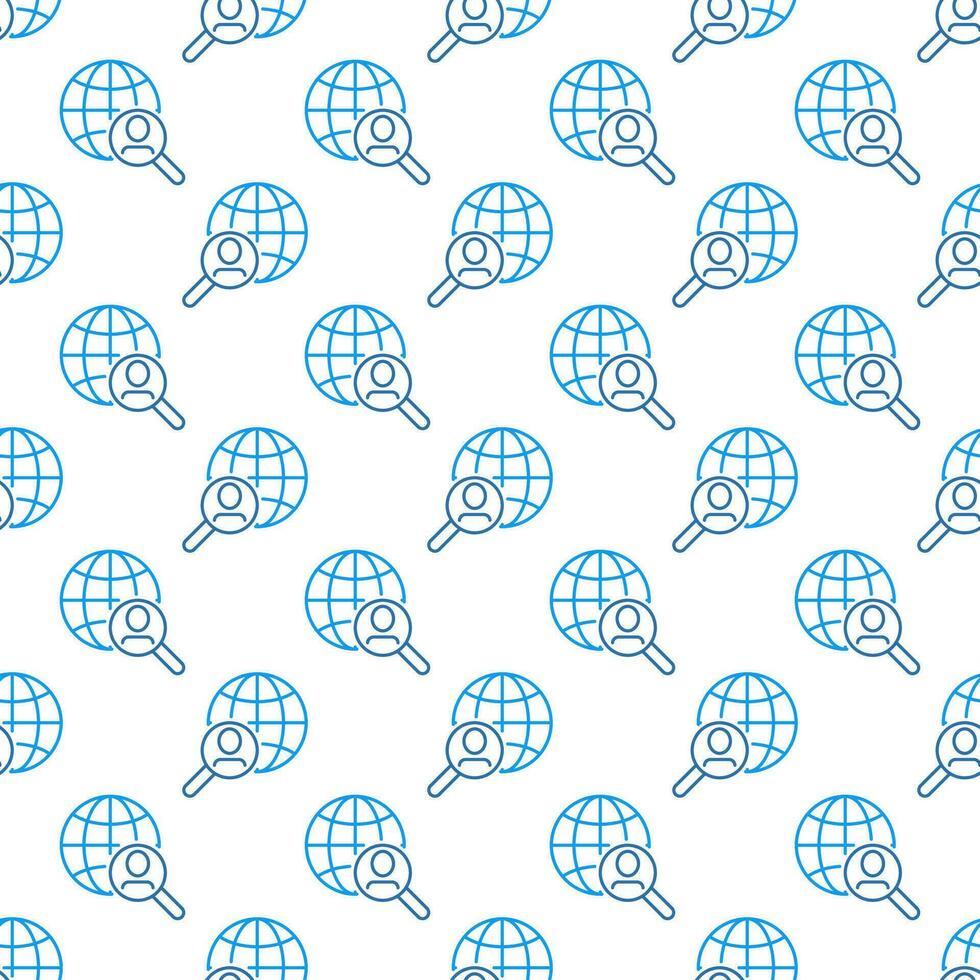 Man in Magnifier and Globe vector Magnifying Glass concept outline seamless pattern
