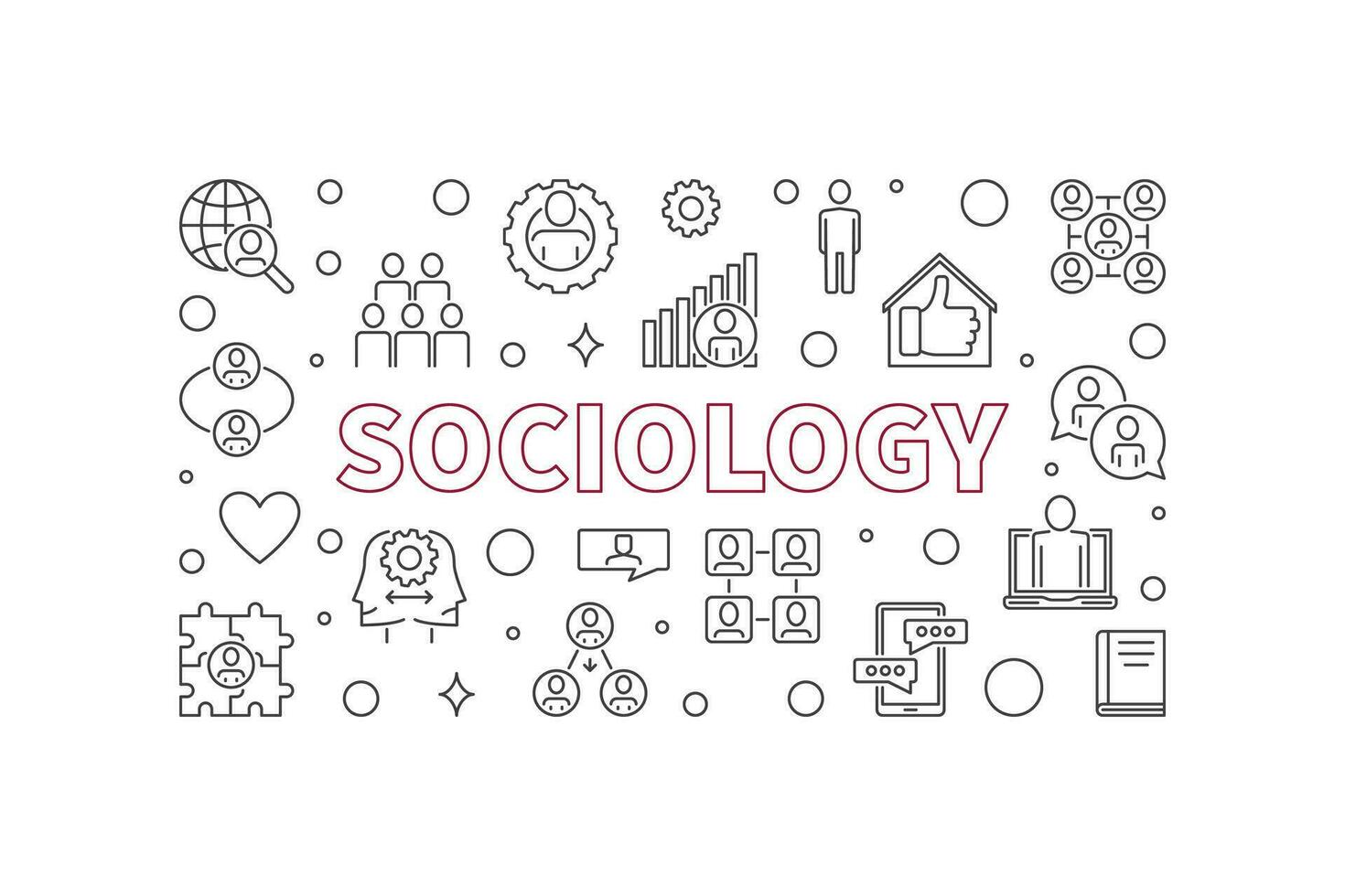 Sociology vector outline horizontal banner - Social Interaction concept background