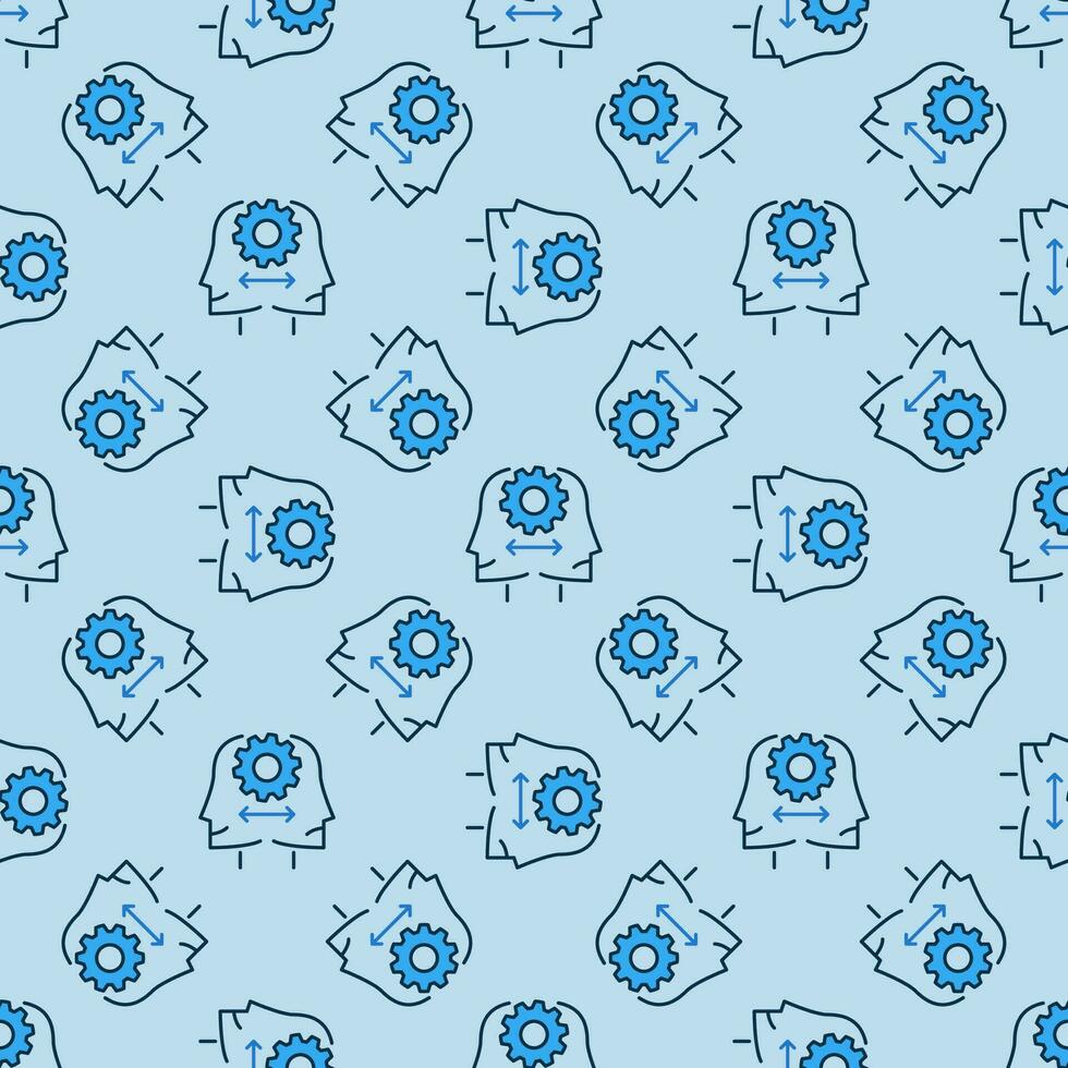 Face with Cog Wheel Sociology vector blue seamless pattern