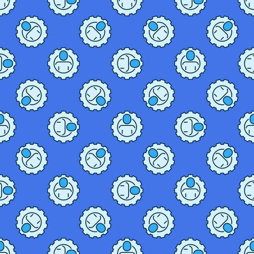 Cog Wheel with Man vector blue seamless pattern