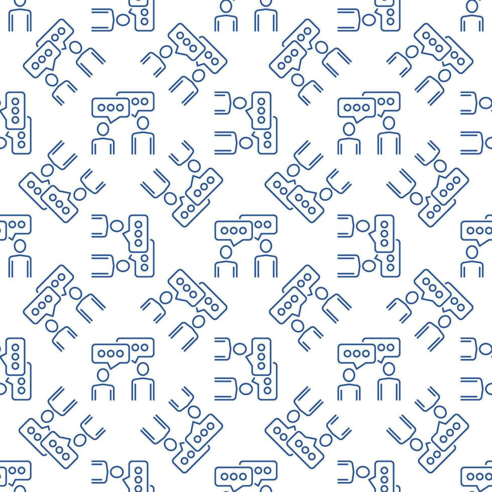 Two Speaking People vector Talk concept outline blue seamless pattern