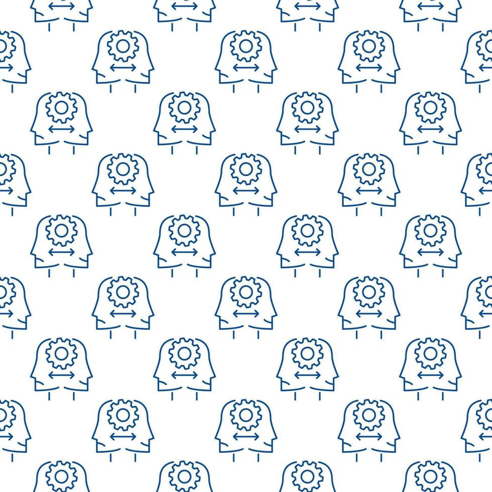 Sociology vector Face with Cog Wheel concept line seamless pattern