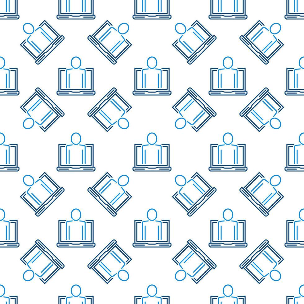 Man in Laptop Computer vector concept line seamless pattern