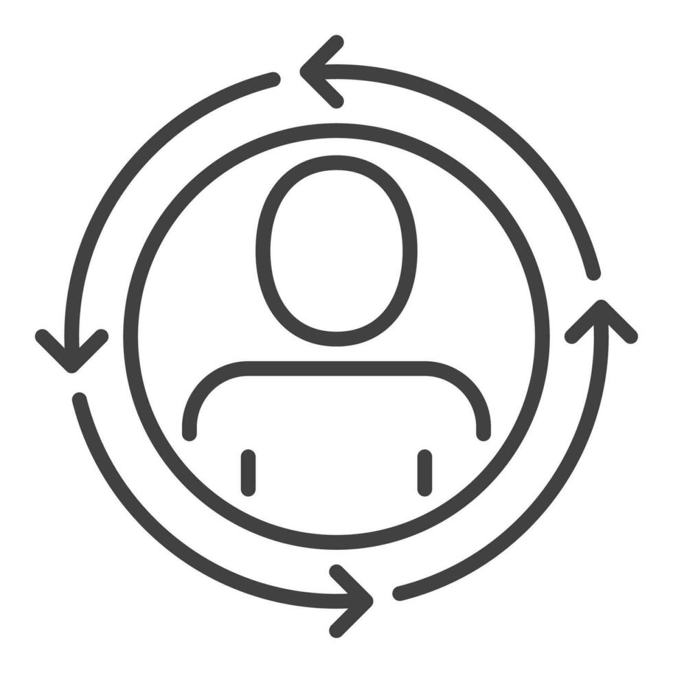 Circle with Man inside Arrows vector concept line icon or sign