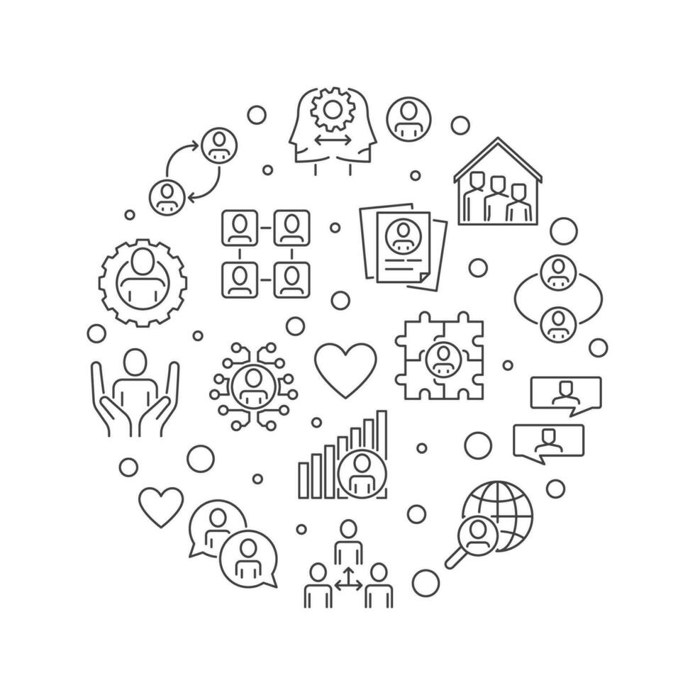 Social Behavior Patterns vector line round banner - Sociology concept background
