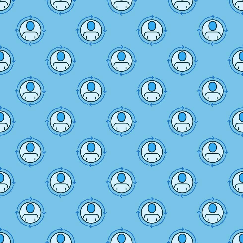 Arrows and Circle with Man vector blue seamless pattern