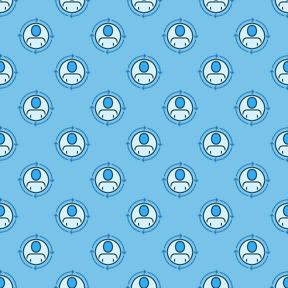 Arrows and Circle with Man vector blue seamless pattern