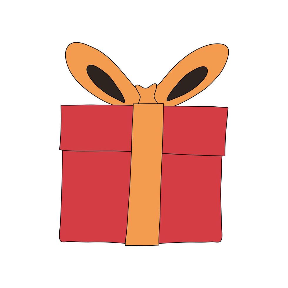 A Christmas Gift Box Vector isolated on white background in a hand-drawn minimal xmas concept