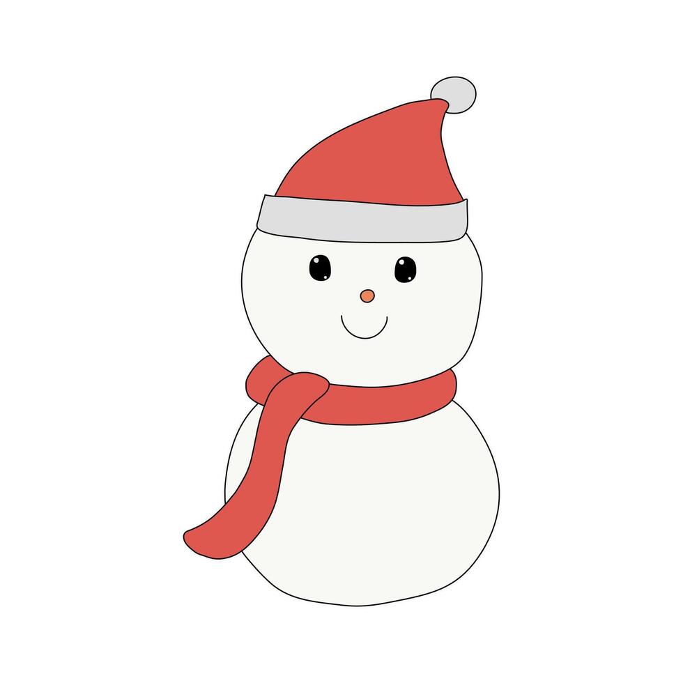 A Christmas Snowman Vector isolated on white background in a hand-drawn minimal xmas concept