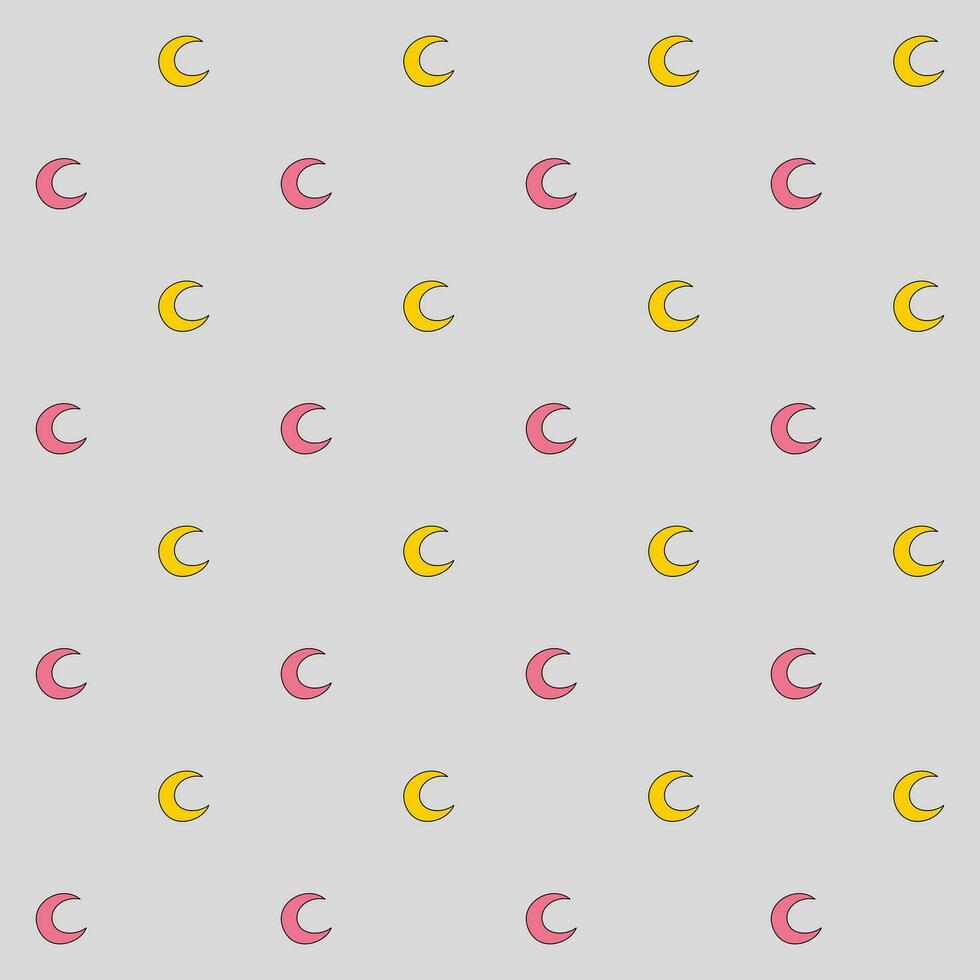 Seamless pattern of a crescent in pink, and yellow on gray background, Vector for fabric, wrapping, wallpaper, textile