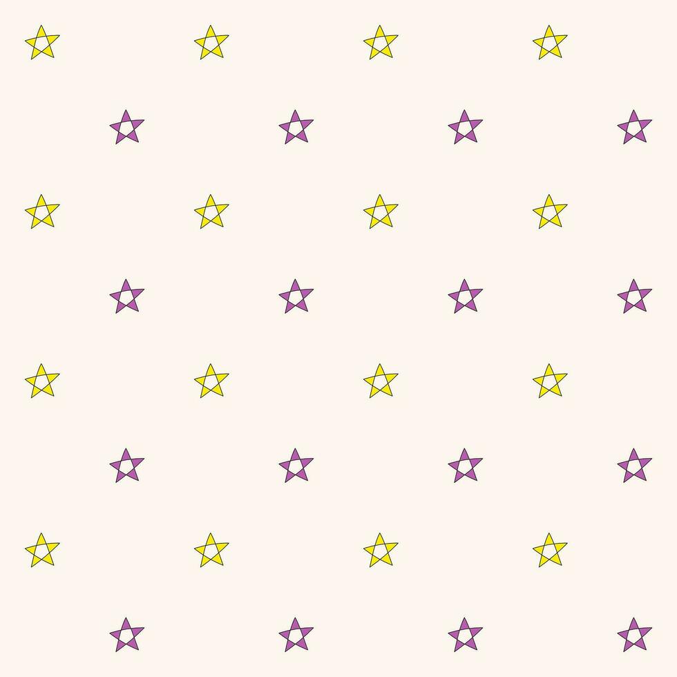 Seamless pattern of a Star in purple, and yellow on cream background, Vector for fabric, wrapping, wallpaper, textile