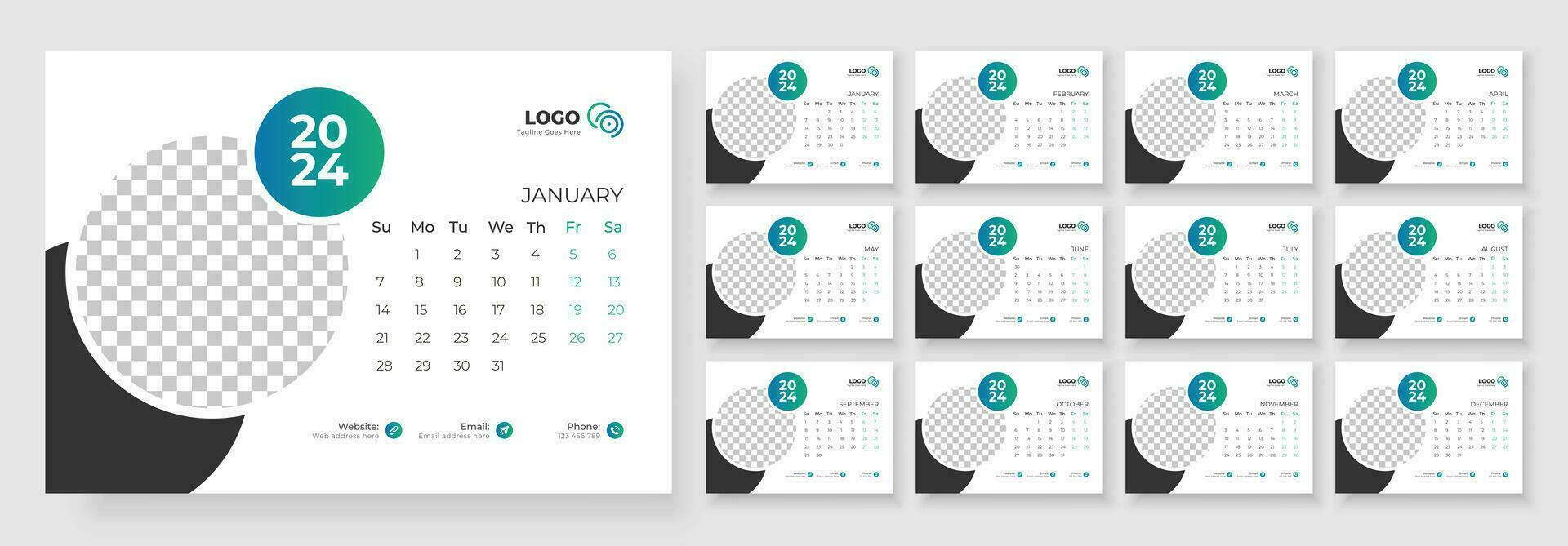 escritorio calendario modelo 2024. escritorio calendario en un minimalista estilo. calendario 2024 planificador corporativo modelo diseño. vector