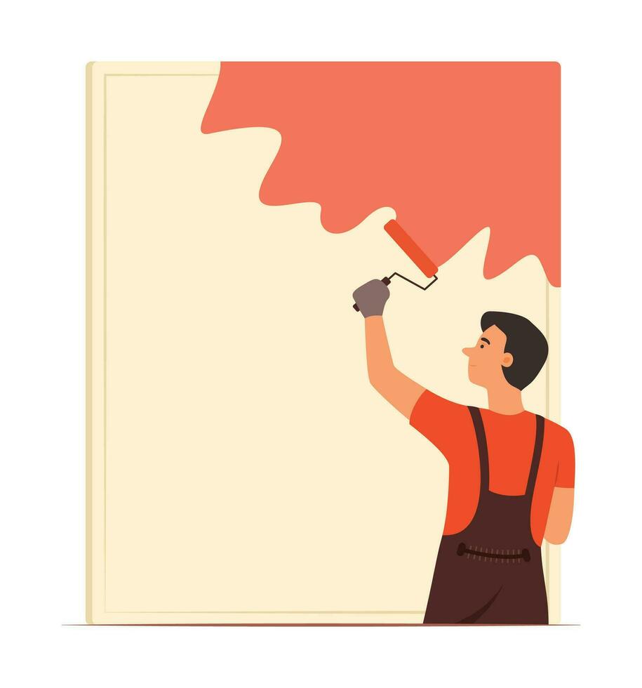 Worker Man Painting Color on the Wall with Copy Space Concept Illustration vector