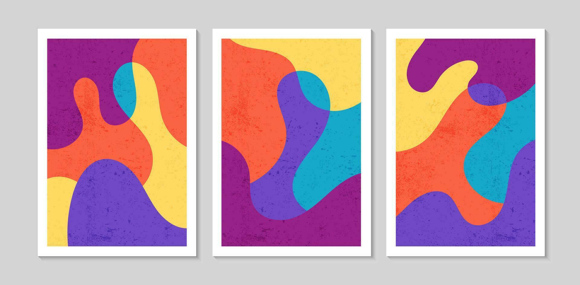 Set of abstract contemporary mid century posters with Colorful Abstract shapes and texture. Design for wallpaper, background, wall decor, cover, print. Modern boho minimalist art. Vector illustration.