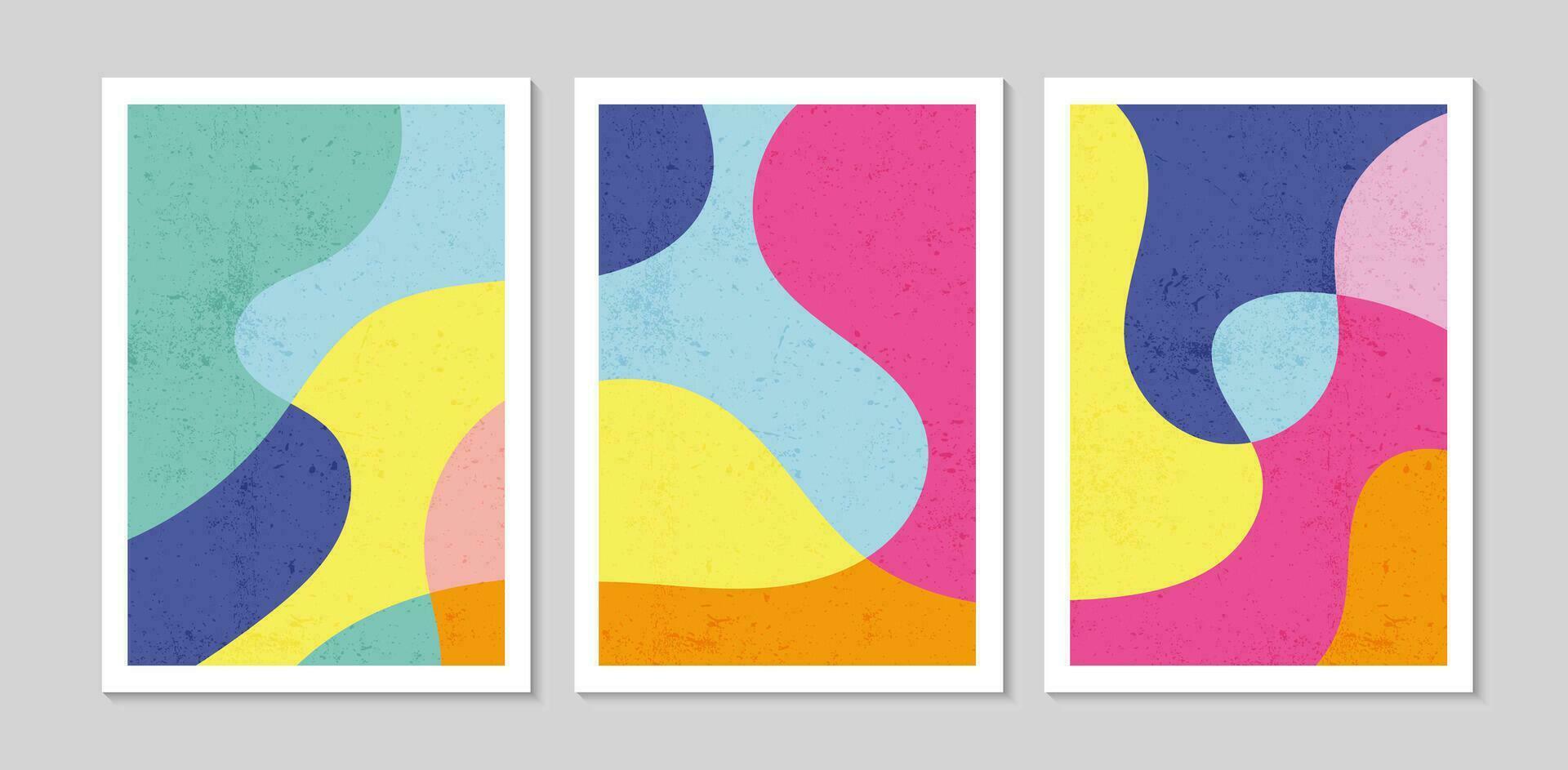 Set of abstract contemporary mid century posters with Colorful Abstract shapes and texture. Design for wallpaper, background, wall decor, cover, print. Modern boho minimalist art. Vector illustration.