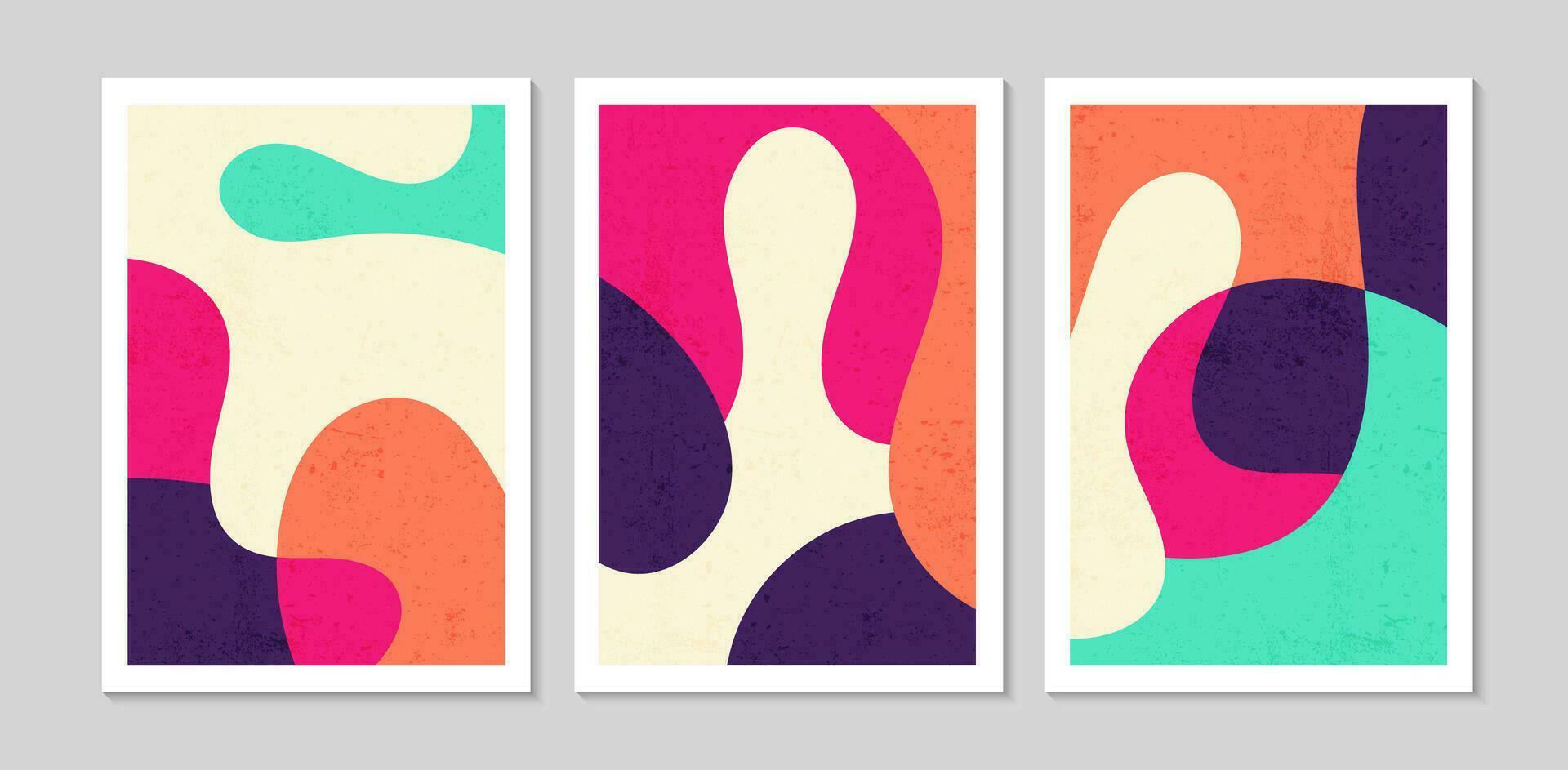 Set of abstract contemporary mid century posters with Colorful Abstract shapes and texture. Design for wallpaper, background, wall decor, cover, print. Modern boho minimalist art. Vector illustration.