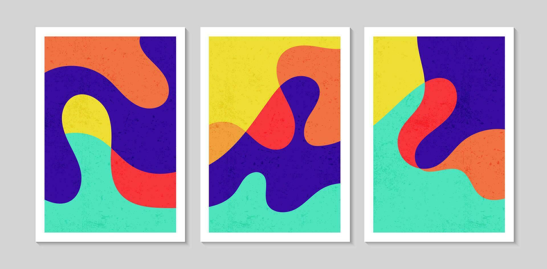 Set of abstract contemporary mid century posters with Colorful Abstract shapes and texture. Design for wallpaper, background, wall decor, cover, print. Modern boho minimalist art. Vector illustration.