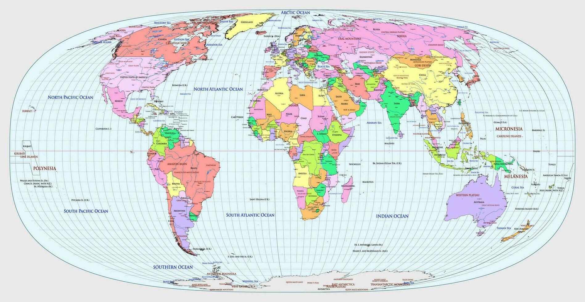 Political world map Tobler Hyperelliptical projection vector