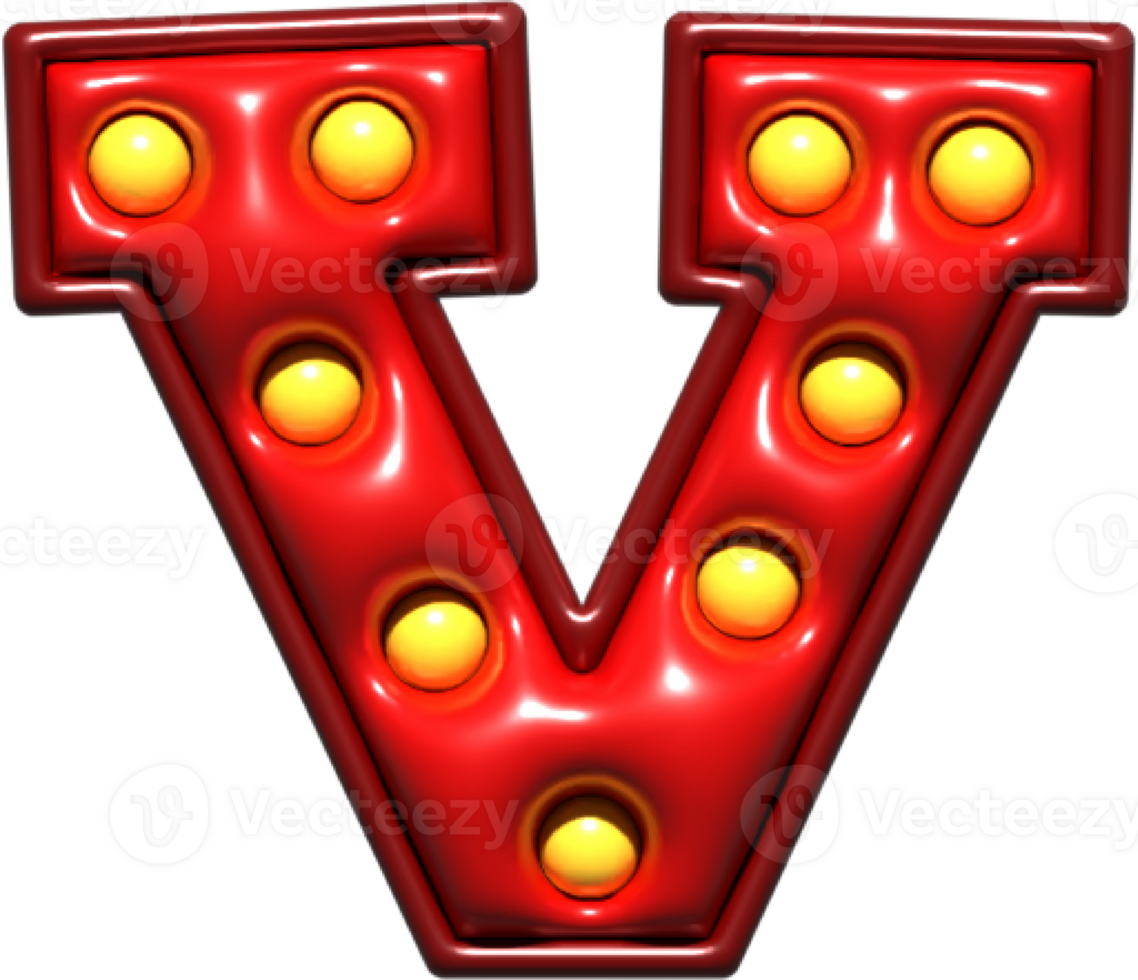 Shiny Red 3D Lowercase Letter V png