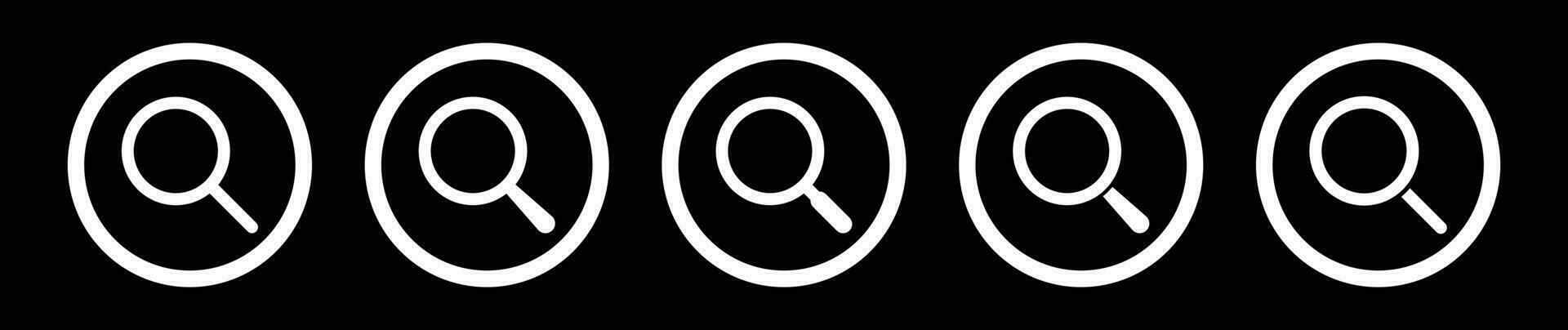 Circle white frame search icon set with dark bg. vector