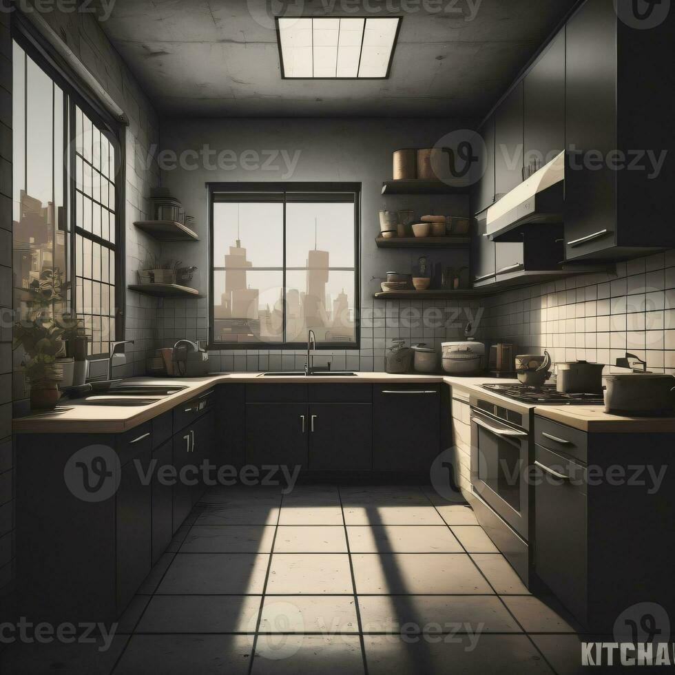 Kitchen set interior design, generative ai photo