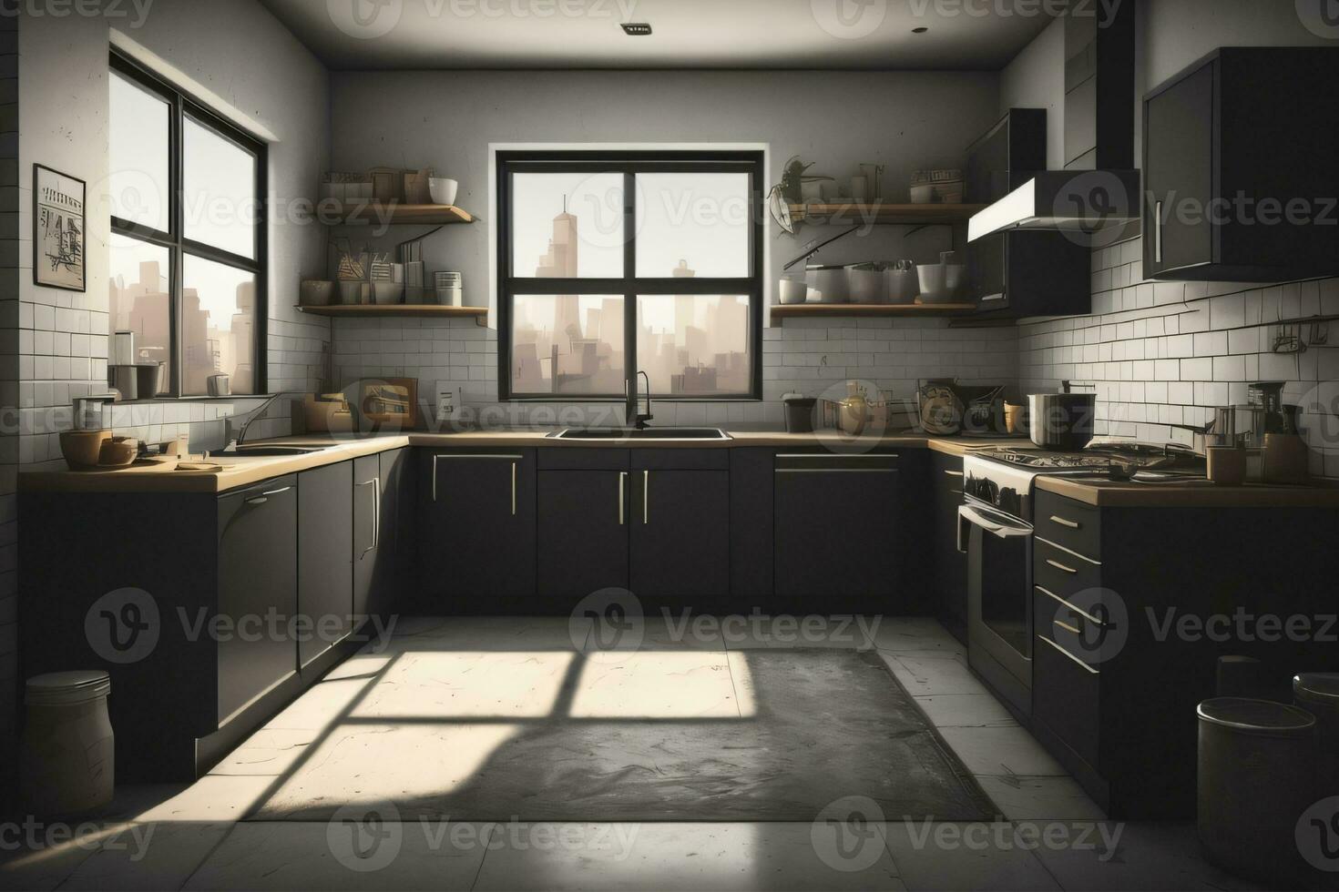 Kitchen set interior design, generative ai photo