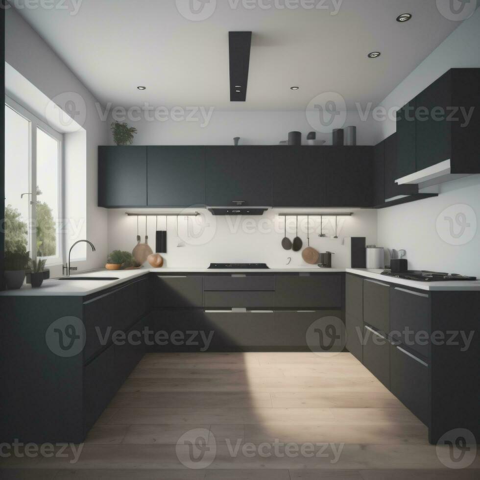 Kitchen set interior design, generative ai photo