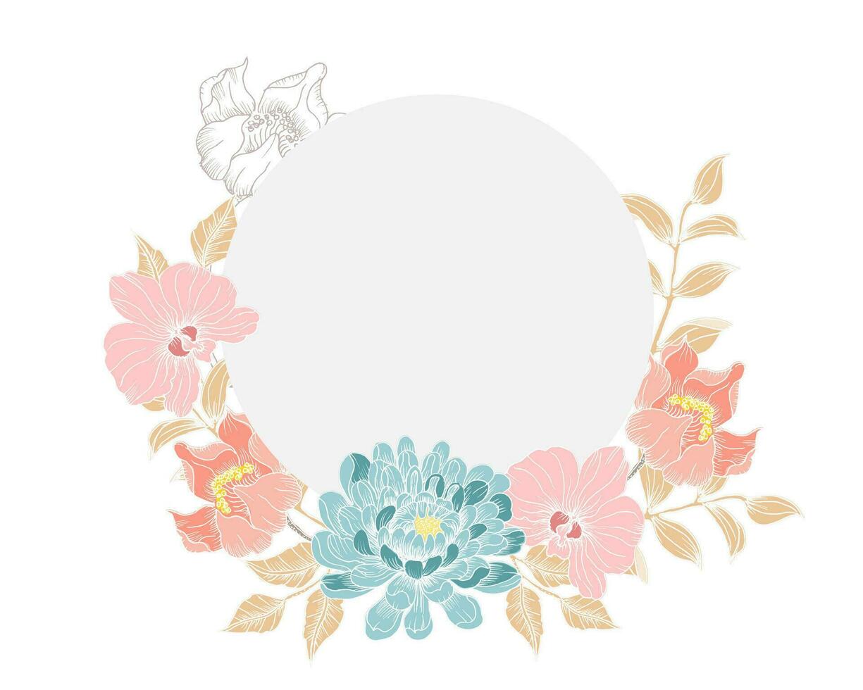 Hand Drawn Dahlia and Orchid Flower Wreath vector