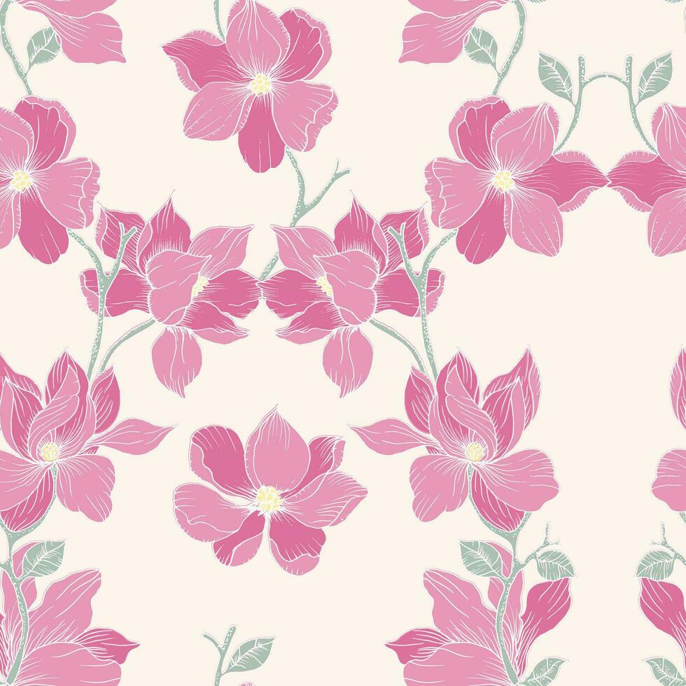 Hand Drawn Magnolia Flower Seamless Pattern vector