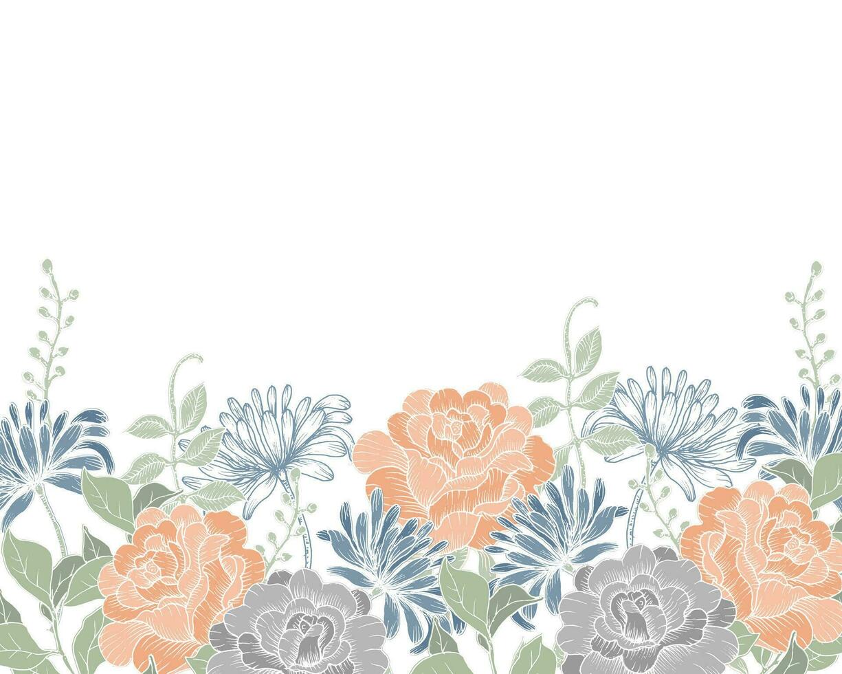 Hand Drawn Vintage Rose and Wild Flower Background vector