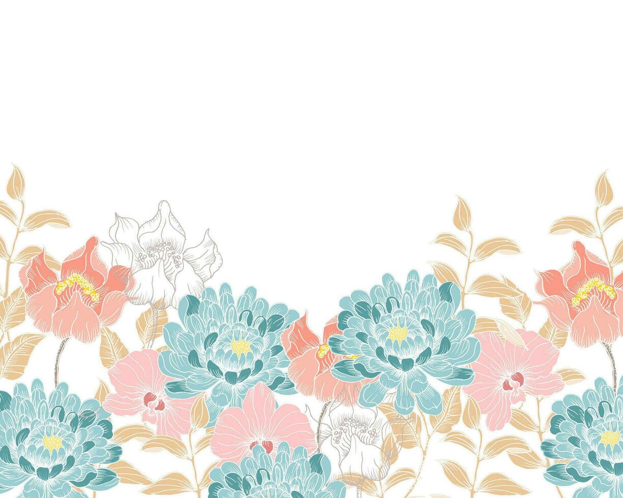 Hand Drawn Dahlia and Orchid Flower Background vector