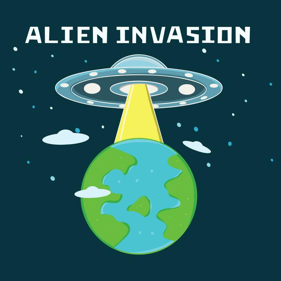 Alien Invasion, illustration of Ufos and Planet Earth vector