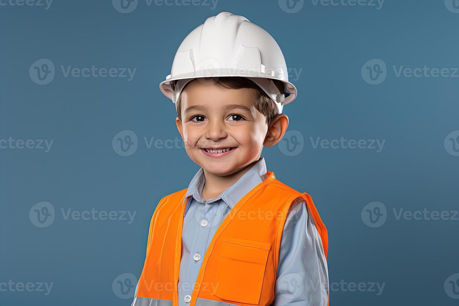 Portrait of a cute little boy in a construction helmet photo
