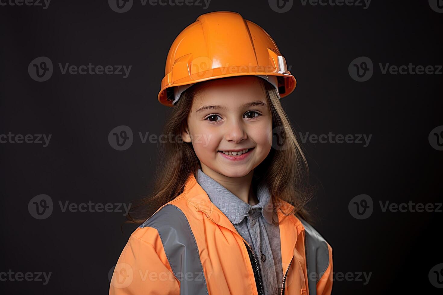 Portrait of a smiling little girl in a construction helmet AI Generated photo