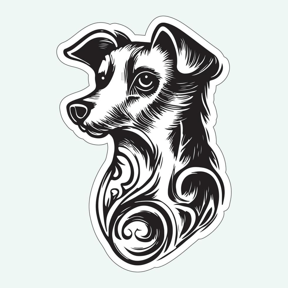 negro y blanco perro pegatina para impresión vector