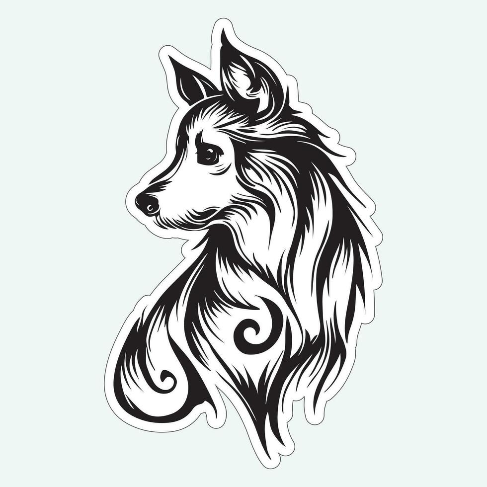 Dog art black and white sticker for printing vector