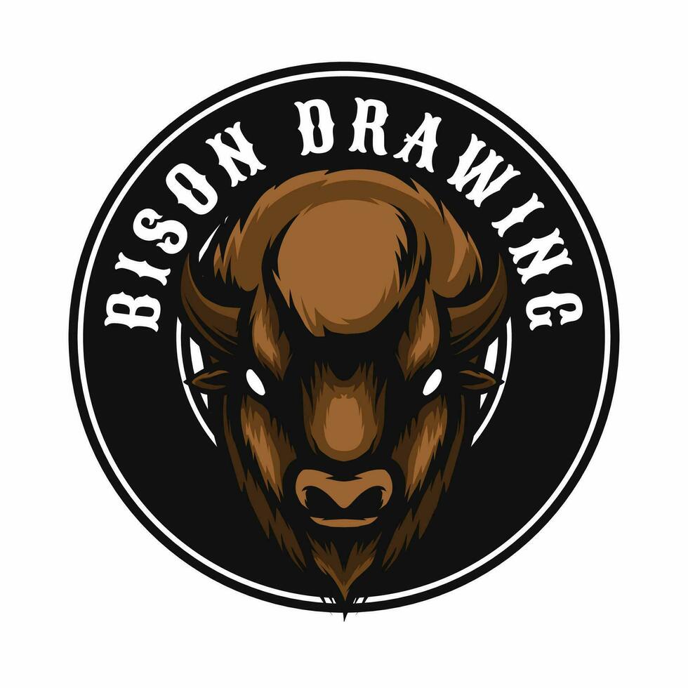 bison drawing logo template vector