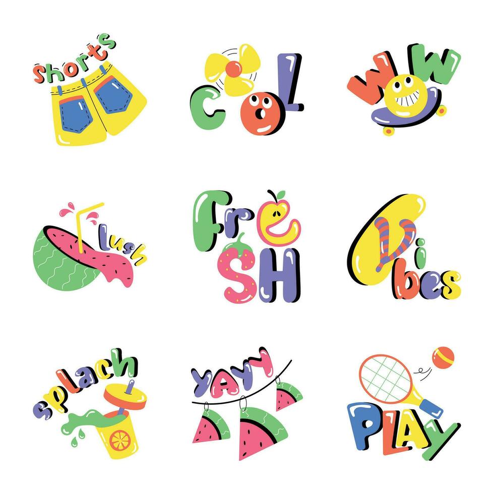 Modern Set of Summer Enjoyment Flat Stickers vector